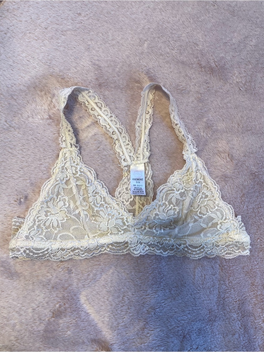 Anemone White Floral Lace Racerback Bralette Size S/M Sheer Unpadded